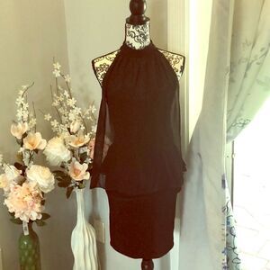 COPY - Guess black bodycon dress w front vail -halter top